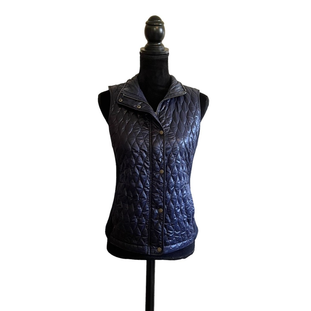 Talbots Woman Extra Small Navy Blue Quilted Button Snap Puffer Vest